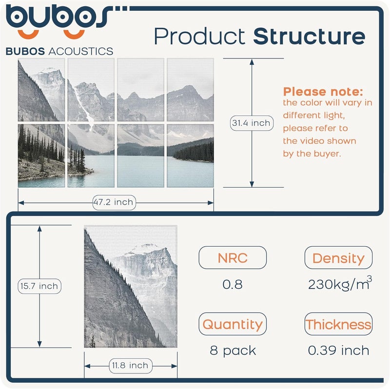 B Bubos 8 Pack Art Acoustic Panels Soundproof Wall Panel,47.2X31.4 Inches Sound Absorbing Panel,Self-Adhesive Decorative Acoustical Wall Panels, Acoustic Treatment for Ceiling Home Office（Lake） - Image 2